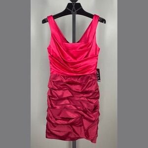 NEW Express Dress Womens 4 red pink satin pencil cocktail colorful classic